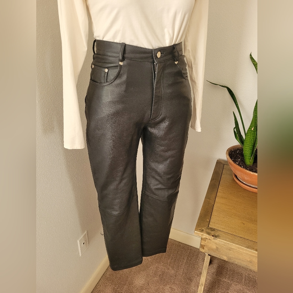 Vintage Black Leather High Waisted Pants Saguaro 100% India Leather P…